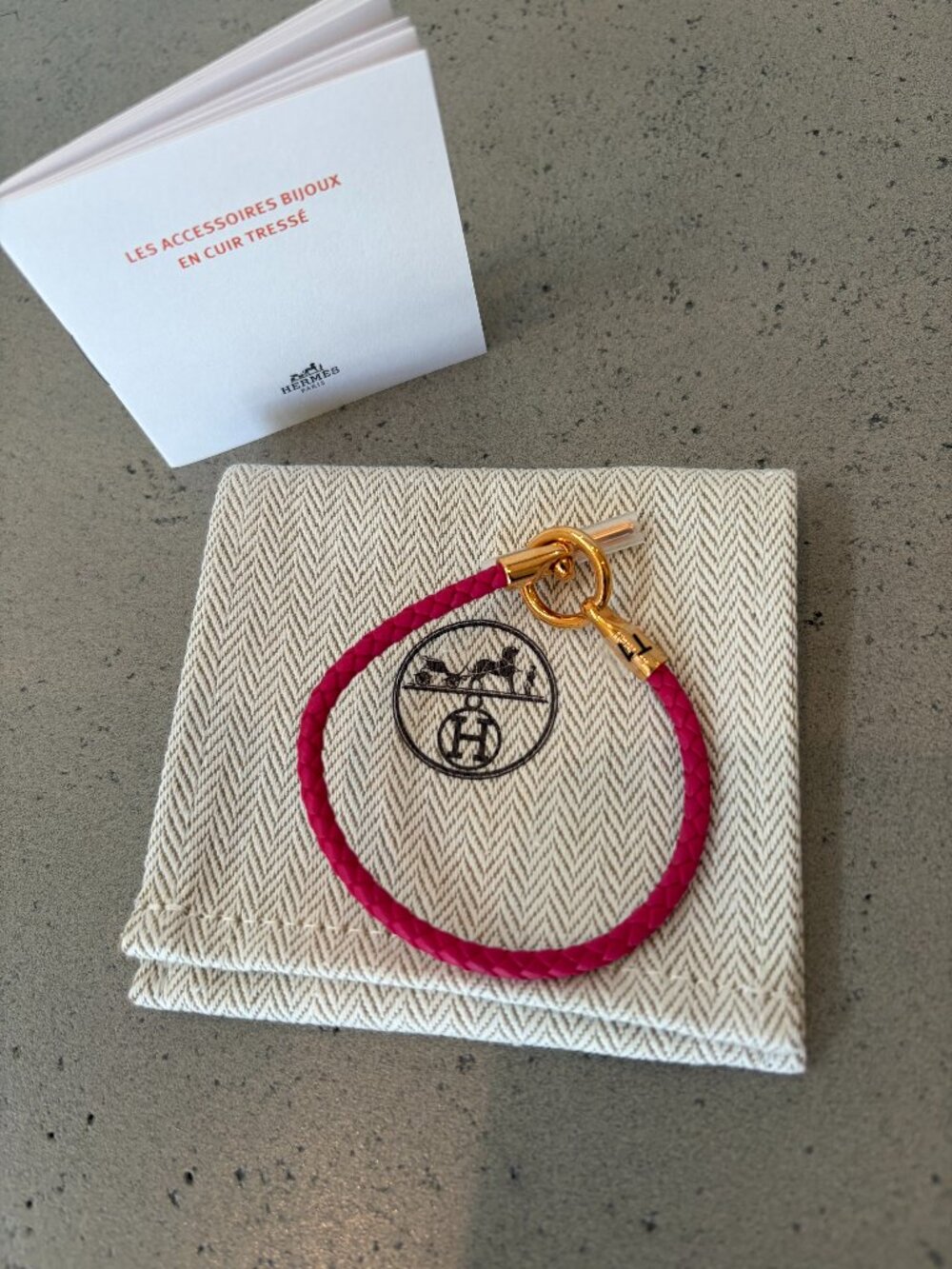 Hermes Glenan Bracelet T1 Fits 5.3-5.7 in Wrist Braided Leather Pink NIB